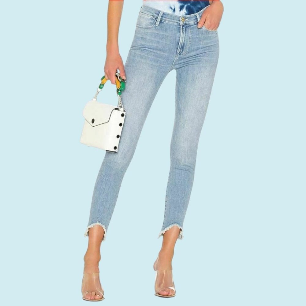 FRAME Jeans Women's 29 Blue Le High Skinny Triangle Distressed Stretch Denim